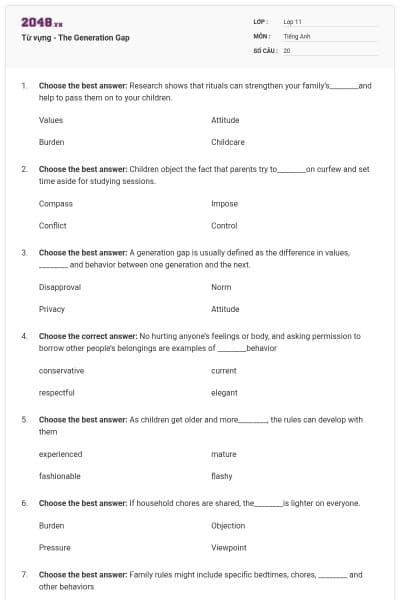 Từ vựng - The Generation Gap