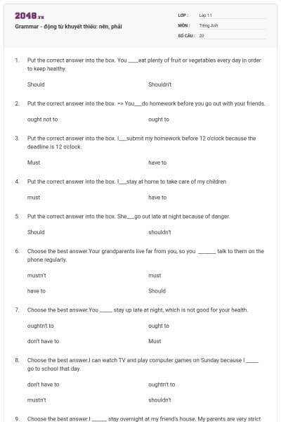 Grammar - động từ khuyết thiếu: nên, phải