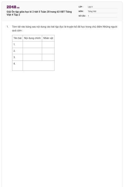 Giải Ôn tập giữa học kì 2 tiết 5 Tuần 28 trang 63 VBT Tiếng Việt 4 Tập 2