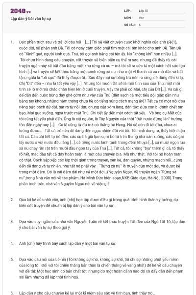 Lập dàn ý bài văn tự sự