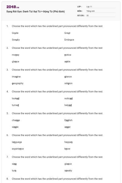Dạng Rút Gọn: Danh Từ/ Đại Từ + Động Từ (Phủ Định)