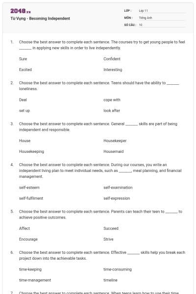 Từ Vựng - Becoming Independent
