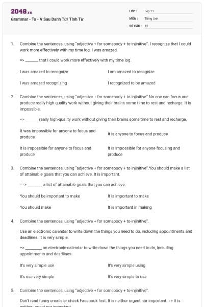 Grammar - To - V Sau Danh Từ/ Tính Từ