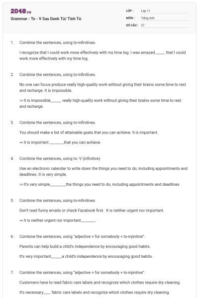 Grammar - To - V Sau Danh Từ/ Tính Từ