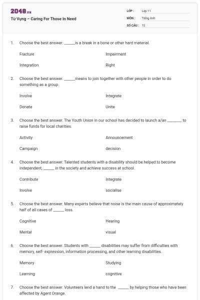 Từ Vựng – Caring For Those In Need