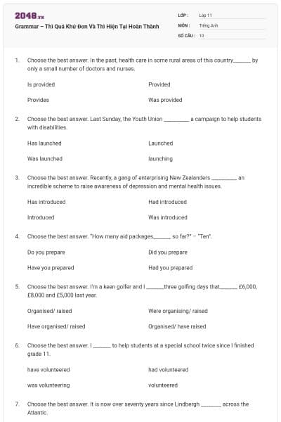 Grammar – Thì Quá Khứ Đơn Và Thì Hiện Tại Hoàn Thành