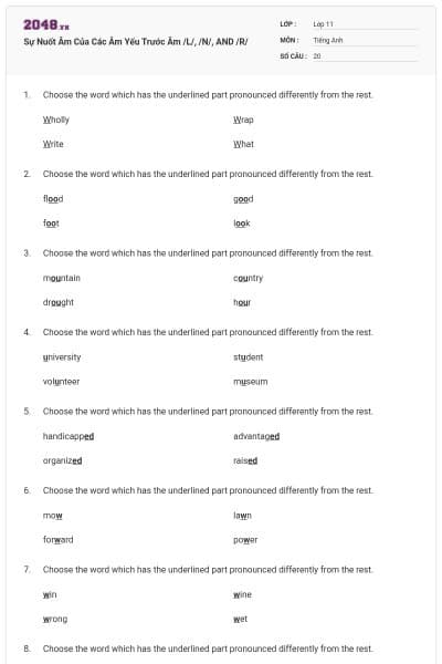 Sự Nuốt Âm Của Các Âm Yếu Trước Âm /L/, /N/, AND /R/