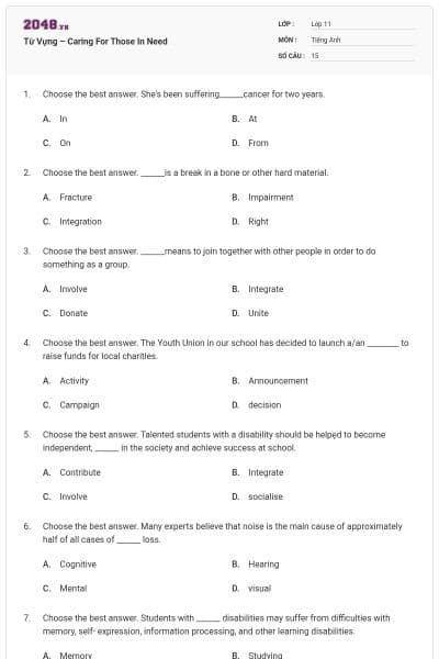 Từ Vựng – Caring For Those In Need