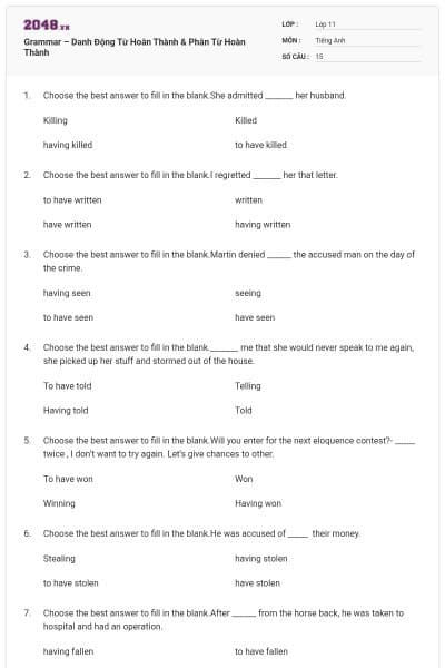 Grammar – Danh Động Từ Hoàn Thành & Phân Từ Hoàn Thành