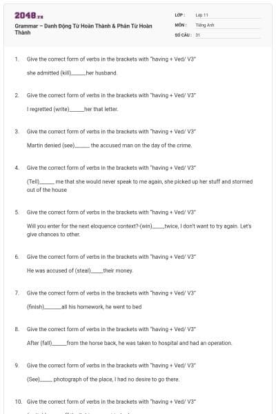 Grammar – Danh Động Từ Hoàn Thành & Phân Từ Hoàn Thành