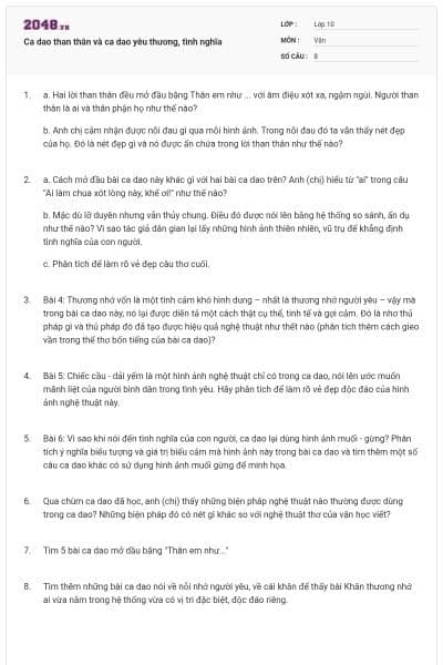 Ca dao than thân và ca dao yêu thương, tình nghĩa