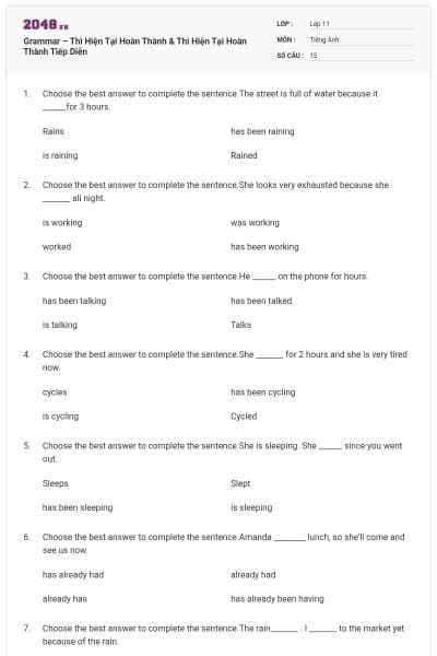 Grammar – Thì Hiện Tại Hoàn Thành & Thì Hiện Tại Hoàn Thành Tiếp Diễn