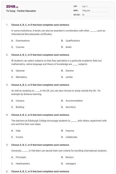 Từ Vựng - Further Education