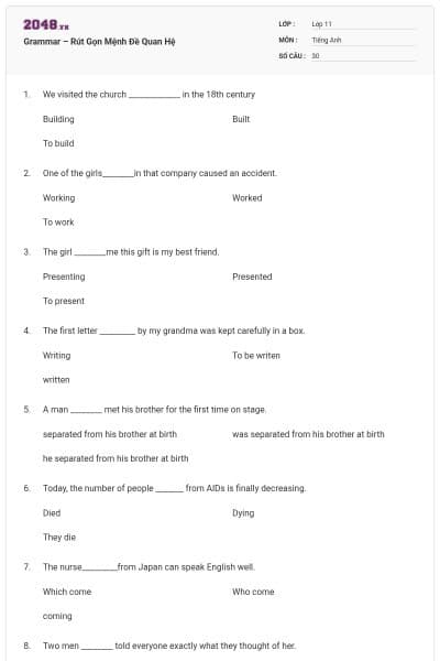 Grammar – Rút Gọn Mệnh Đề Quan Hệ