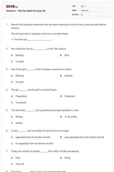 Grammar – Rút Gọn Mệnh Đề Quan Hệ