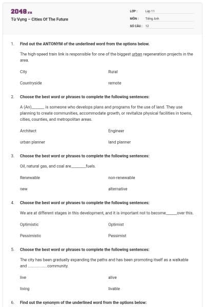 Từ Vựng – Cities Of The Future