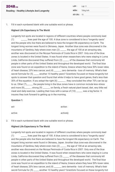 Reading - Healthy Lifestyle And Longevity