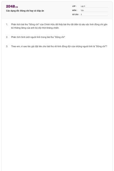 Các dạng đề: Đồng chí hay có đáp án