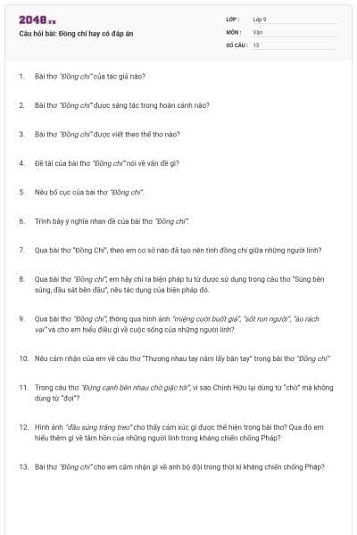 Câu hỏi bài: Đồng chí hay có đáp án