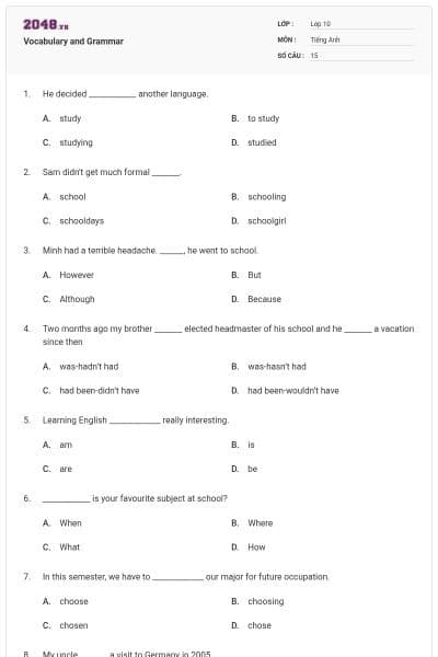 Vocabulary and Grammar