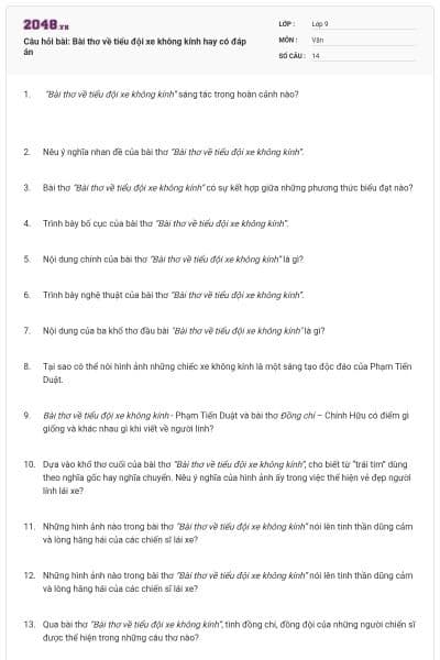 Câu hỏi bài: Bài thơ về tiểu đội xe không kính hay có đáp án