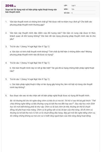 Soạn bài Sử dụng một số biện pháp nghệ thuật trong văn bản thuyết minh