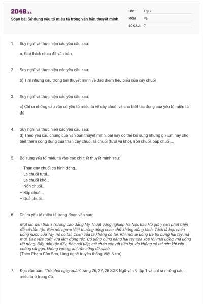 Soạn bài Sử dụng yếu tố miêu tả trong văn bản thuyết minh