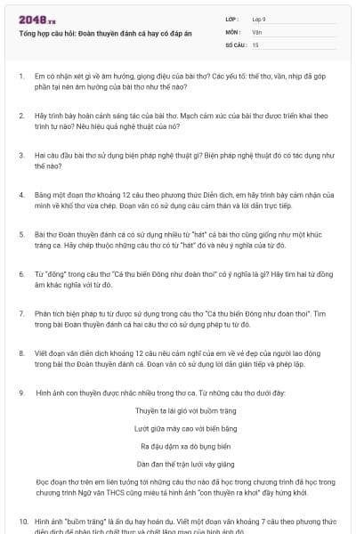 Tổng hợp câu hỏi: Đoàn thuyền đánh cá hay có đáp án