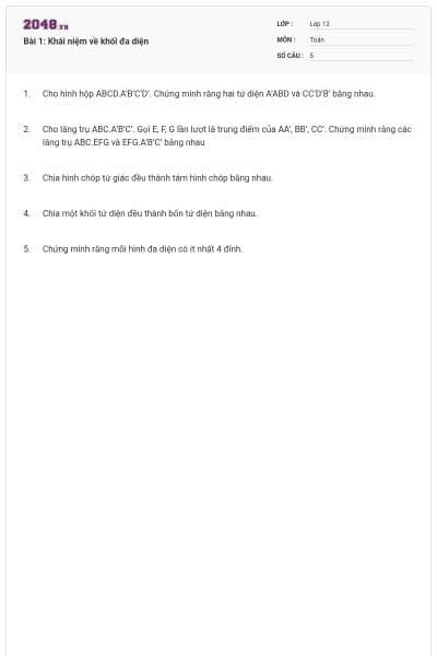 Bài 1: Khái niệm về khối đa diện