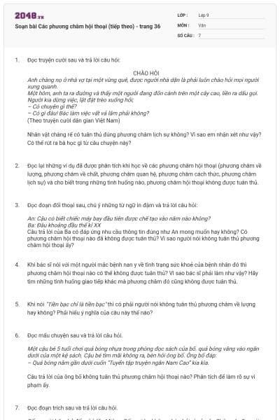 Soạn bài Các phương châm hội thoại (tiếp theo) - trang 36