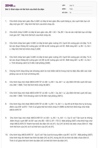 Bài 3: Khái niệm về thể tích của khối đa diện