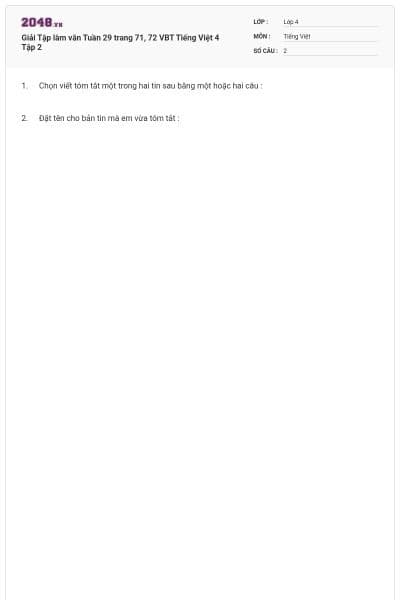 Giải Tập làm văn Tuần 29 trang 71, 72 VBT Tiếng Việt 4 Tập 2