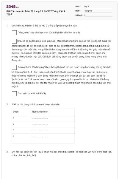 Giải Tập làm văn Tuần 29 trang 75, 76 VBT Tiếng Việt 4 Tập 2