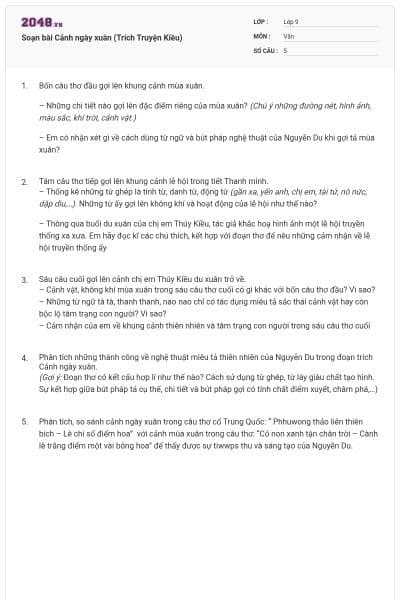 Soạn bài Cảnh ngày xuân (Trích Truyện Kiều)