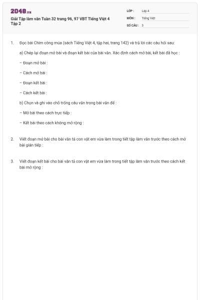 Giải Tập làm văn Tuần 32 trang 96, 97 VBT Tiếng Việt 4 Tập 2