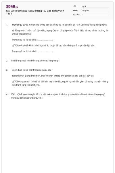 Giải Luyện từ và câu Tuần 34 trang 107 VBT Tiếng Việt 4 Tập 2