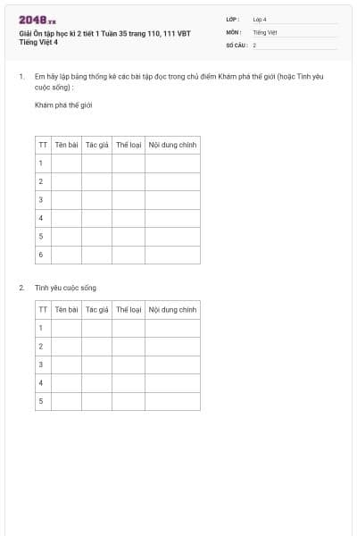 Giải Ôn tập học kì 2 tiết 1 Tuần 35 trang 110, 111 VBT Tiếng Việt 4