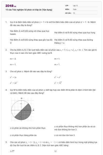 15 câu Trắc nghiệm Số phức có đáp án (Vận dụng)