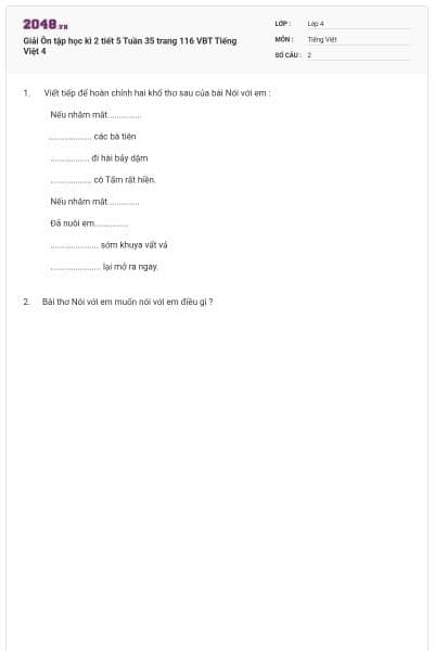 Giải Ôn tập học kì 2 tiết 5 Tuần 35 trang 116 VBT Tiếng Việt 4