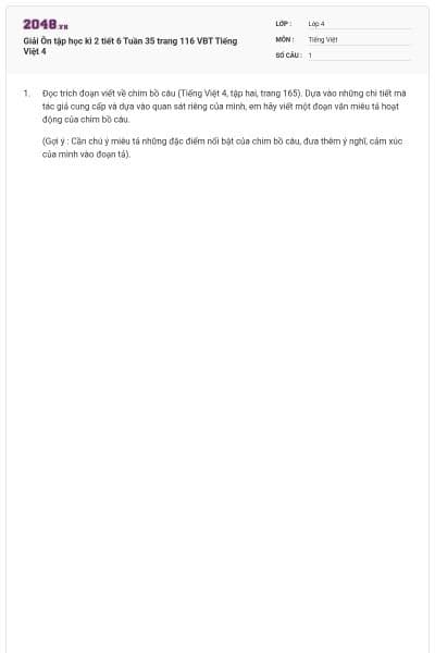 Giải Ôn tập học kì 2 tiết 6 Tuần 35 trang 116 VBT Tiếng Việt 4