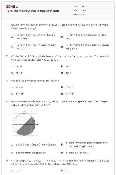 15 câu Trắc nghiệm Số phức có đáp án (Vận dụng)