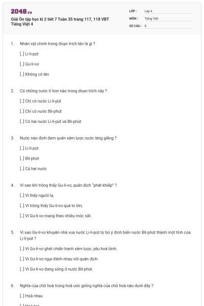 Giải Ôn tập học kì 2 tiết 7 Tuần 35 trang 117, 118 VBT Tiếng Việt 4