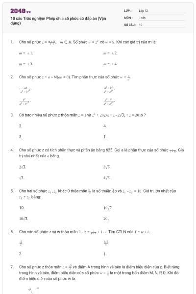 10 câu Trắc nghiệm Phép chia số phức có đáp án (Vận dụng)
