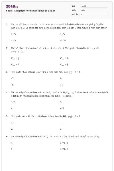 6 câu Trắc nghiệm Phép chia số phức có đáp án