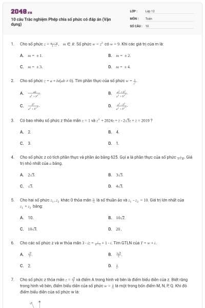 10 câu Trắc nghiệm Phép chia số phức có đáp án (Vận dụng)
