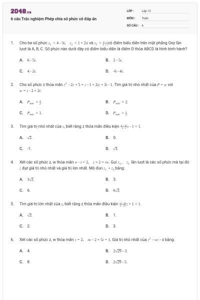 6 câu Trắc nghiệm Phép chia số phức có đáp án