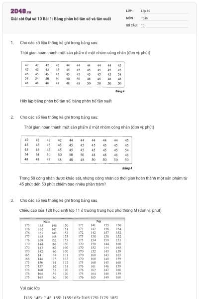 Giải sbt Đại số 10 Bài 1: Bảng phân bố tần số và tần suất