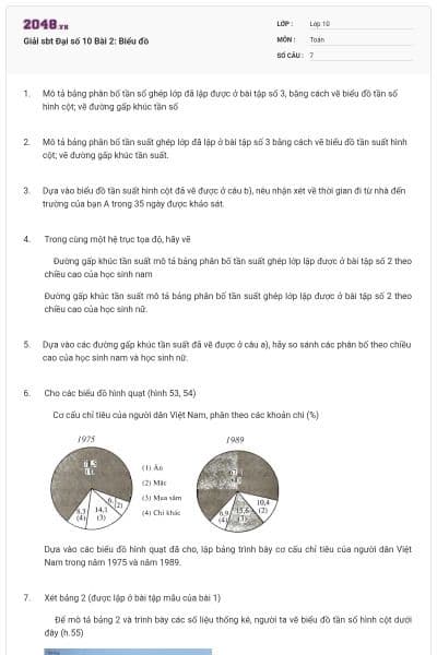 Giải sbt Đại số 10 Bài 2: Biểu đồ