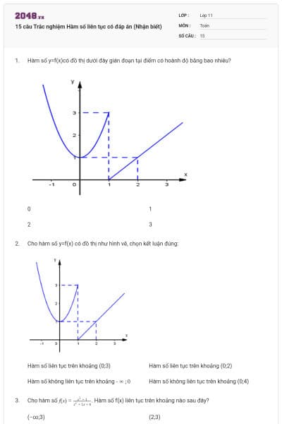 15 câu Trắc nghiệm Hàm số liên tục có đáp án (Nhận biết)