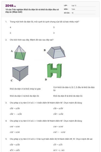 18 câu Trắc nghiệm Khối đa diện lồi và khối đa diện đều có đáp án (Nhận biết)